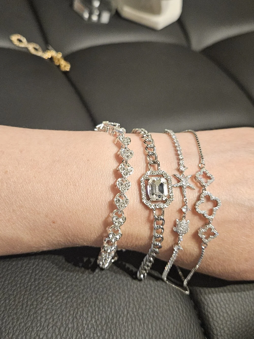 Elegant Silver Crystal Bracelets Stack - Sparkling Women's Jewelry